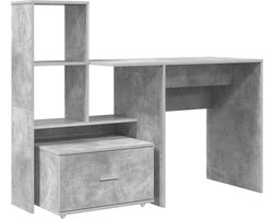 vidaXL - Bureau - met - lade - Beton - Grijs - 131,5 - x - 50 - x - 106,5 - cm - Bewerkt - hout