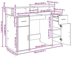 vidaXL - Bureau - met - lade - Zwart - eiken - 120 - x - 55 - x - 91 - cm - Bewerkt - hout