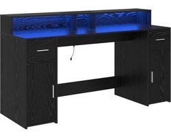 vidaXL - Bureau - met - lade - Zwart - eiken - 160 - x - 55 - x - 91 - cm - Bewerkt - hout