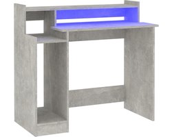 vidaXL Bureau met LED 97x45x90 cm Betongrijs Bureau Beton Grijs - Computerbureau - Bureau Met Led Verlichting - Houten Bureau - Werkblad