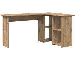 vidaXL - Bureau - met - plank - Artisan - Eiken - 142 - x - 102 - x - 73 - cm - Bewerkt - hout