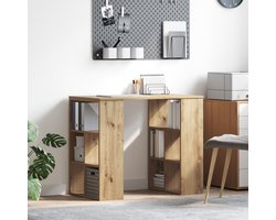vidaXL - Bureau - met - plank - Artisan - Eiken - 90 - x - 50 - x - 75 - cm - Bewerkt - hout