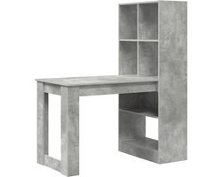 vidaXL - Bureau - met - plank - Beton - Grijs - 122 - x - 67 - x - 145 - cm - Bewerkt - hout