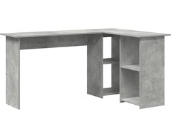 vidaXL - Bureau - met - plank - Beton - Grijs - 142 - x - 102 - x - 73 - cm - Bewerkt - hout