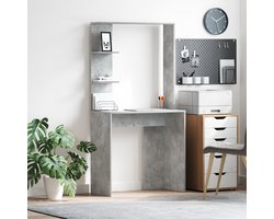 vidaXL - Bureau - met - plank - Beton - Grijs - 78,5 - x - 37 - x - 154,5 - cm - Bewerkt - hout