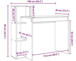 vidaXL - Bureau - met - plank - met - opslag - Wit - 100 - x - 40 - x - 90 - cm - Bewerkt - hout