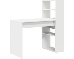 vidaXL - Bureau - met - plank - met - opslag - Wit - 113 - x - 54 - x - 120 - cm - Bewerkt - hout