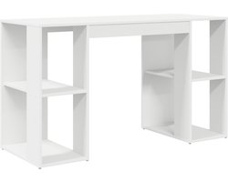 vidaXL - Bureau - met - plank - met - opslag - Wit - 130 - x - 50,5 - x - 75 - cm - Bewerkt - hout