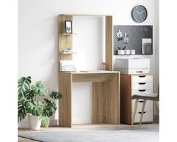 vidaXL - Bureau - met - plank - Sonoma - Eik - 78,5 - x - 37 - x - 154,5 - cm - Bewerkt - hout