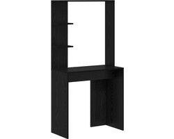 vidaXL - Bureau - met - plank - Zwart - eiken - 78.5 - x - 37 - x - 154.5 - cm - Bewerkt - hout