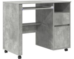 vidaXL - Bureau - met - Wielen - Beton - Grijs - 91 - x - 50 - x - 77 - cm - Bewerkt - hout