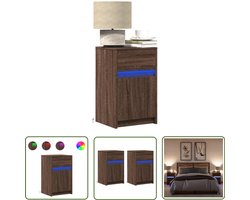 vidaXL Bureaulamp - Nachtkastjes - Nachtkastjes met LED 2 st bewerkt hout bruin eikenkleur - Led Lamp - Houten Meubel - Slaapkamer Decoratie