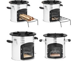 vidaXL Camping houtkachel 45,5x33x25,5 cm roestvrij staal zilverkleur - Campingfornuis - Campingfornuizen - Houtkachel - Terrasverwarmer