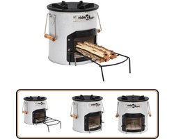 vidaXL Camping houtkachel - staal - zilver Campinghaard - Gietijzeren Haard - Buitengrill - Kampvuur - Terrasverwarmer