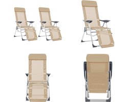 vidaXL Campingstoelen met voetensteun 2 st inklapbaar textileen crème - Campingstoel - Campingstoelen - Tuinstoel - Standenstoel