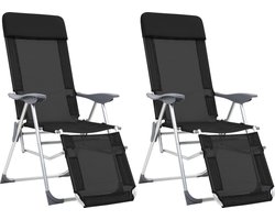 vidaXL - Campingstoelen - met - voetensteun - 2 - st - inklapbaar - textileen - zwart