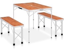 vidaXL - Campingtafel - inklapbaar - met - 2 - banken - aluminium - bruin