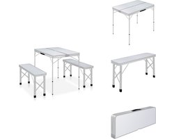 vidaXL Campingtafelset - Campingtafelsets - Kampeertafelset - Kampeertafelsets - Campingtafel inklapbaar met 2 banken aluminium wit