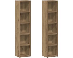 vidaXL - CD-kasten - 2 - st - 21x16x93,5 - bewerkt - hout - artisanaal - eikenkleur