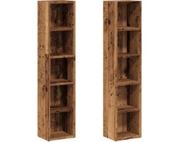 vidaXL - Cd-kasten - 2 - st - 21x16x93,5 - bewerkt - hout - oud - houtkleurig