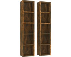 vidaXL - CD-kasten - 2 - st - 21x16x93,5 - cm - bewerkt - hout - gerookt - eikenkleurig