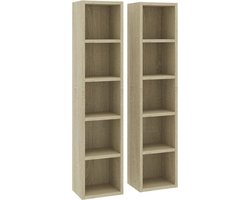 vidaXL - Cd-kasten - 2 - st - 21x16x93,5 - spaanplaat - sonoma - eikenkleurig