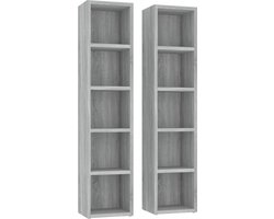 vidaXL - CD-kasten - 2st - 21x16x93,5cm - bewerkt - hout - grijs - sonoma - eikenkleur