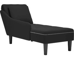 vidaXL - Chaise - longue - met - kussen - en - rechterarmleuning - fluweel - zwart