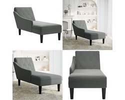 vidaXL Chaise longue met kussen en rechterarmleuning stof donkergrijs - Chaise Longue - Chaise Longues - Chaise Lounge Stoel - Chaise Lounge Fauteuil