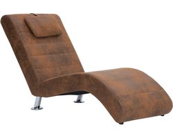 vidaXL - Chaise - longue - met - kussen - kunstsuède - bruin