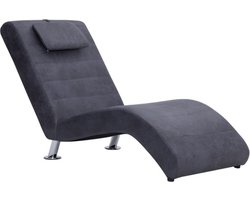 vidaXL - Chaise - longue - met - kussen - kunstsuède - grijs