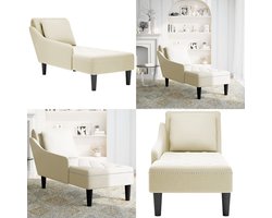 vidaXL Chaise longue met kussen&rechterarmleuning fluweel crèmekleurig - Chaise Longue - Chaise Longues - Chaise Lounge Stoel - Chaise Lounge Bank Stoel