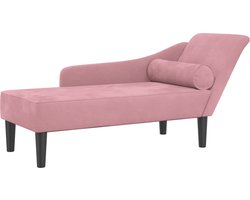 vidaXL - Chaise - longue - met - kussens - fluweel - roze