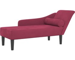 vidaXL - Chaise - longue - met - kussens - fluweel - wijnrood
