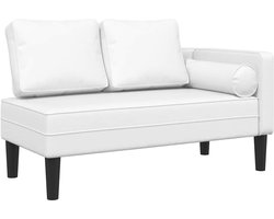 vidaXL - Chaise - longue - met - kussens - kunstleer - wit