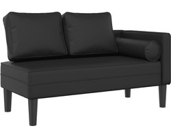 vidaXL - Chaise - longue - met - kussens - kunstleer - zwart