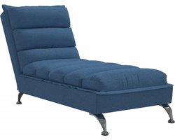 vidaXL - Chaise - longue - met - kussens - stof - blauw