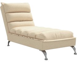 vidaXL - Chaise - longue - met - kussens - stof - crèmekleurig