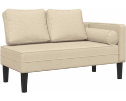 vidaXL - Chaise - longue - met - kussens - stof - crèmekleurig