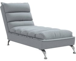 vidaXL - Chaise - longue - met - kussens - stof - lichtgrijs