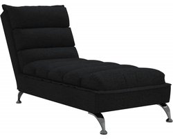 vidaXL - Chaise - longue - met - kussens - stof - zwart
