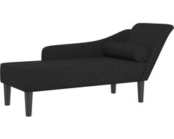 vidaXL - Chaise - longue - met - kussens - stof - zwart