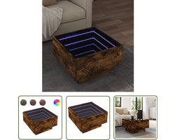 vidaXL Coffee Table - Salontafel - Salontafel met LED 50x50x30 cm bewerkt hout gerookt eikenkleur - Houten Salontafel - Led Tafellamp - Living Room Furniture