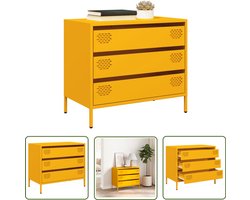vidaXL Commode - Dressoir - Dressoir 68x39x58,5 cm koudgewalst staal mosterdgeel - Opbergkast - Vintage - Mustardkleurig