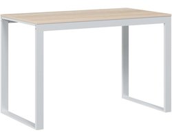 vidaXL - Computerbureau - 110x60x73 - cm - spaanplaat - wit - en - eikenkleurig