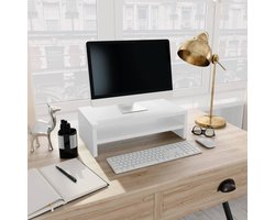vidaXL Computerstandaard - Monitorstandaard - Monitorstandaard 42x24x13 cm bewerkt hout wit - Laptopstandaard - Houten Standaard - Witte Meubels