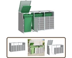 vidaXL Containerberging - 3 containers - Staal - Grijs Containerberging - Afvalbakberging - Tuinkast - Vuilnisbergingskast - Buitenshuisopstelling