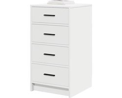 vidaXL Contemporary White Buffet | Manufactured Wooden Storage Cleanliness With 4 Drawers | Modern Dining Room Furniture | D Pull Handles | Multifunctional Sidetable Ideal For Serving And Organizing