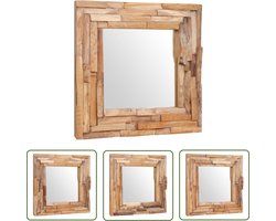 vidaXL Decoratieve spiegel vierkant 60x60 cm teakhout - Tea Khouten Spiegel - Wandspiegel - Vintage Spiegel - Landelijke Spiegel - Houten Spiegel