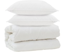 vidaXL - Dekbed - met - Kussens - met - kussen - 3 - pcs - Wit - Microvezel